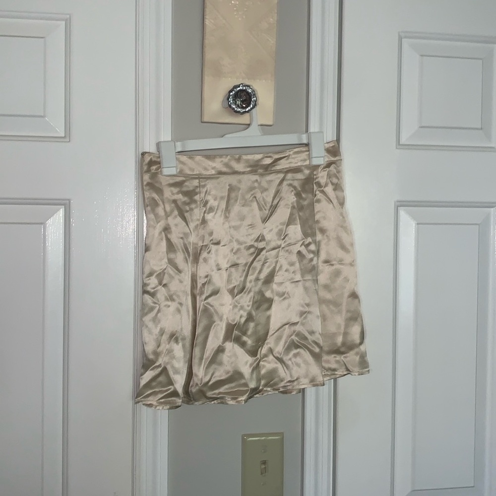 Reformation beige silk skirt
